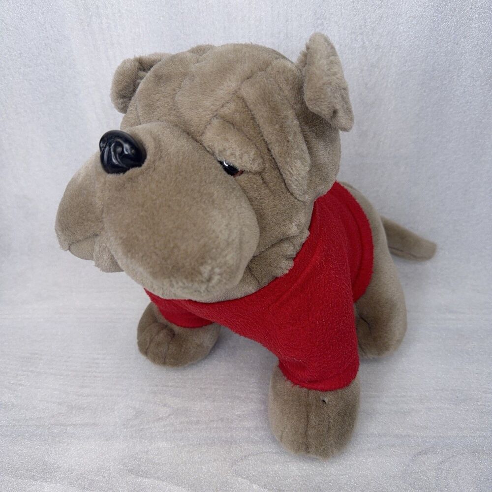 Aeropostale Plush Stuffed Bulldog Animal 10" Tall Dog Red Fleece Shirt w/ A